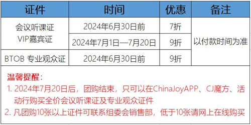 早鸟优惠开启！2024 ChinaJoy BTOB及同期会议首批证件限时发售！
