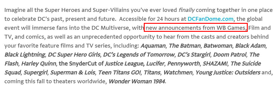 DC将于8月举办线上活动 华纳游戏会有新消息放出